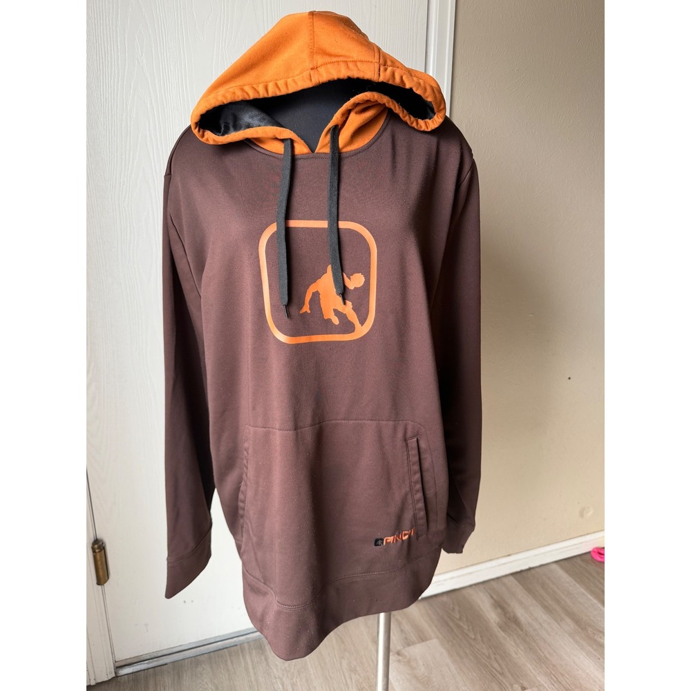 AND1 Mens XL Brown Orange Basketball Hoodie Performance Fleece Sweatshirt